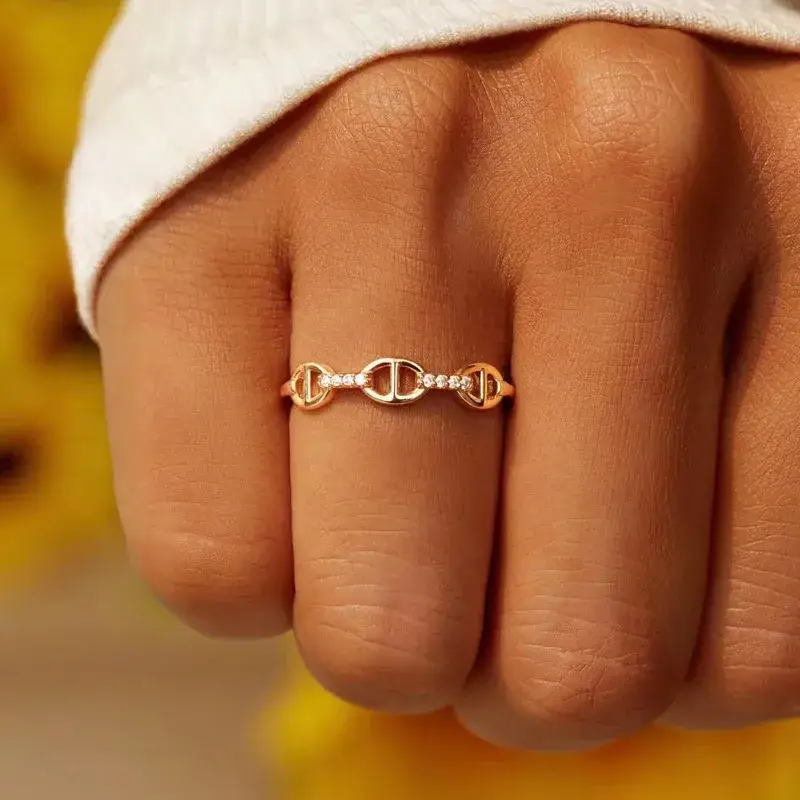 Anillo de cadenas y circonitas rose gold-plata 925-C0-Talla ajustable (1) Anillo de cadenas y circonitas rose gold