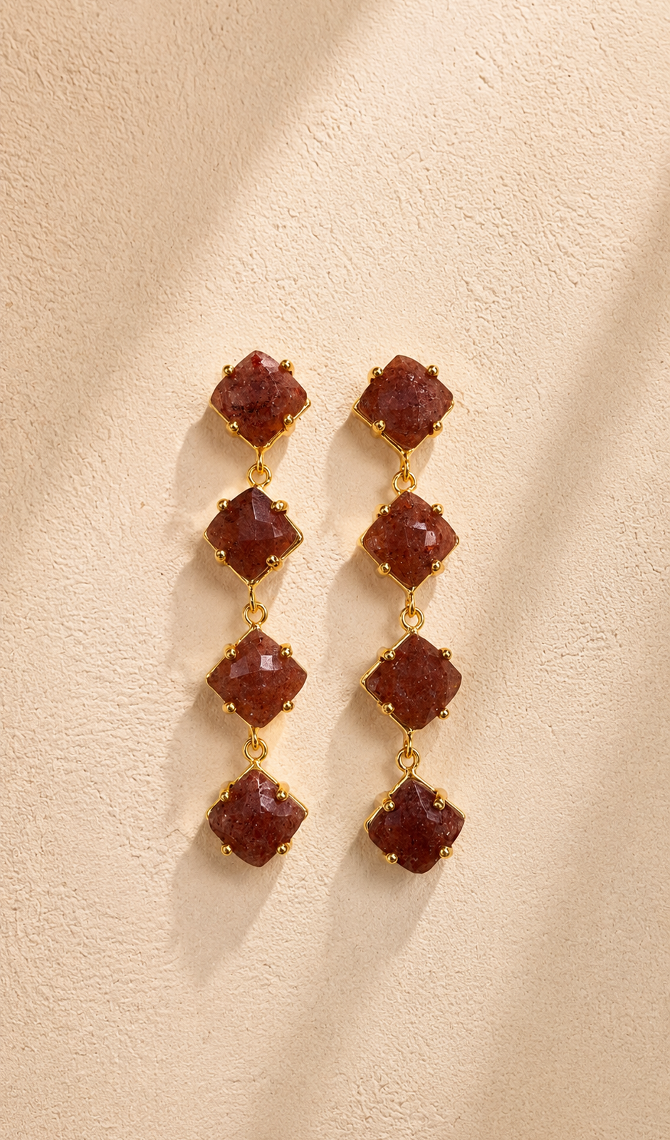 Aretes con piedra carnelian-C0 Aretes largos con piedra carnelian