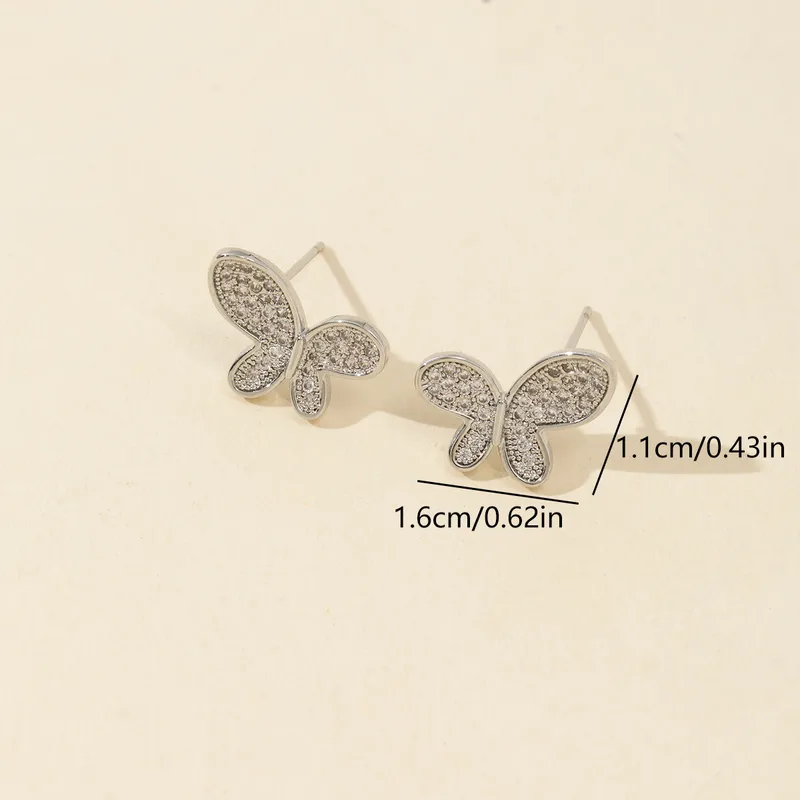 Aretes de mariposa color plateado con circonitas-Acero inoxidable 316L-C0 Aretes de mariposa color plateado con circonitas
