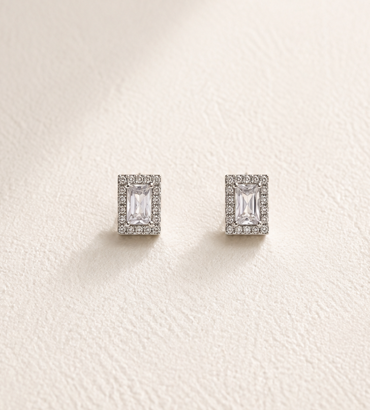 Aretes rectangulares con circonitas-Plata 925-C0 Aretes rectangulares con circonitas