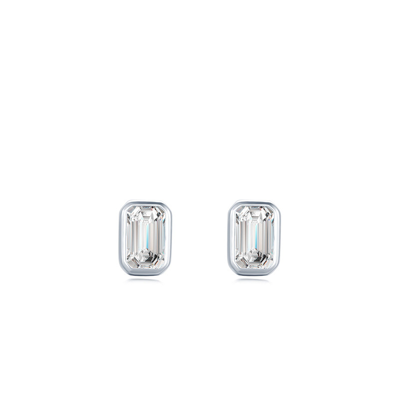 Aretes rectangulares con piedra y baño de oro blanco-Plata 925-C0 Aretes rectangulares con piedra y baño de oro blanco