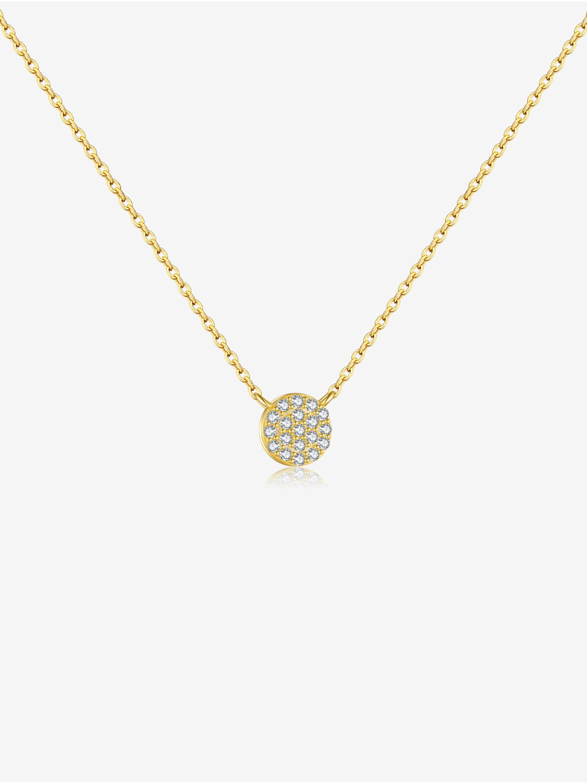 Cadena con dije circular con circonitas y baño de oro de 18K-Plata 925-C60 Cadena con dije circular con circonitas y baño de oro de 18K