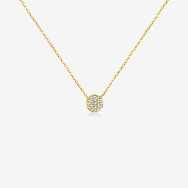Cadena con dije circular con circonitas y baño de oro de 18K