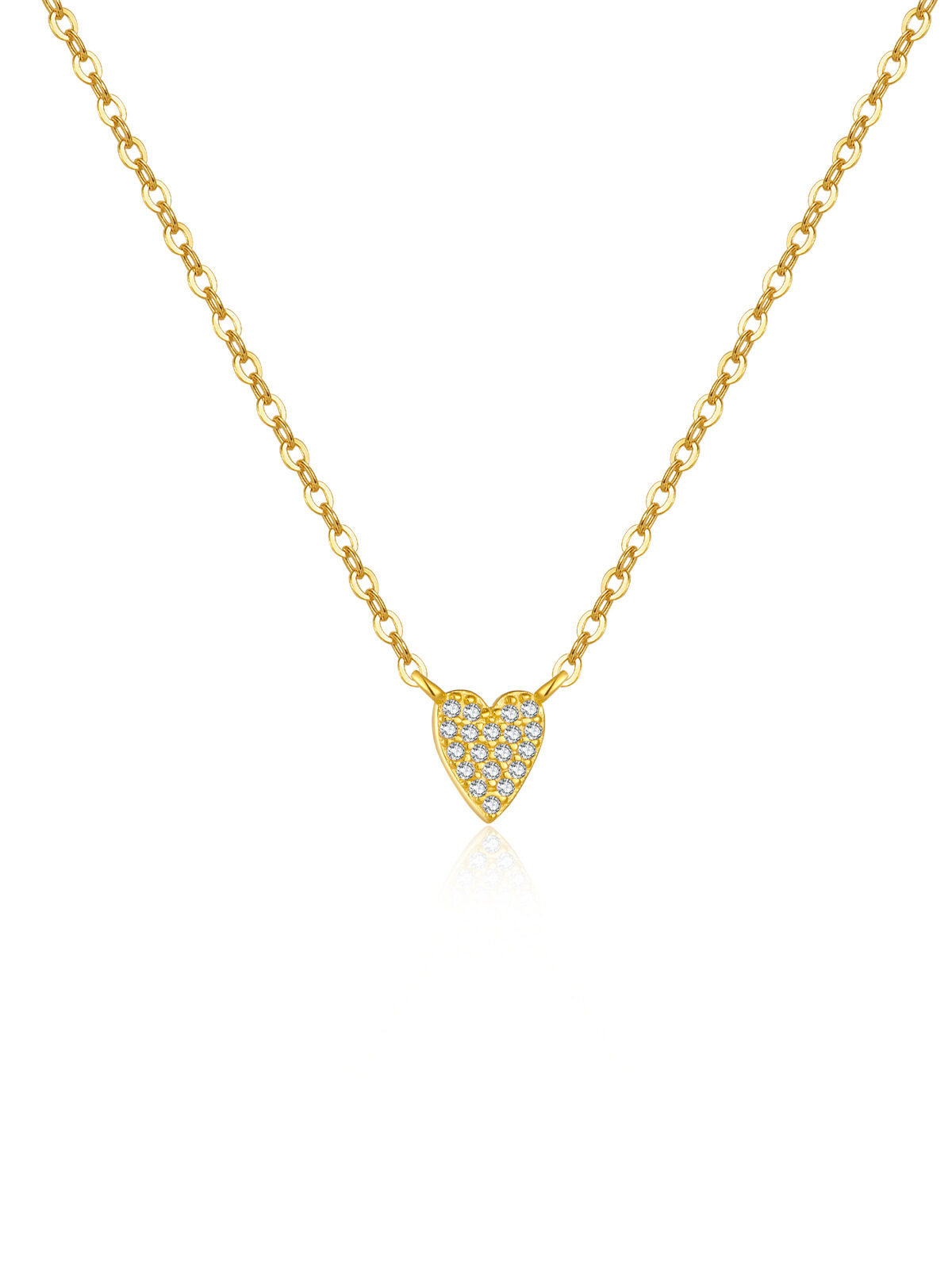 Cadena con dije de corazón mediano y baño de oro de 18K-Plata 925-C0 Cadena con dije de corazón mediano y baño de oro de 18K