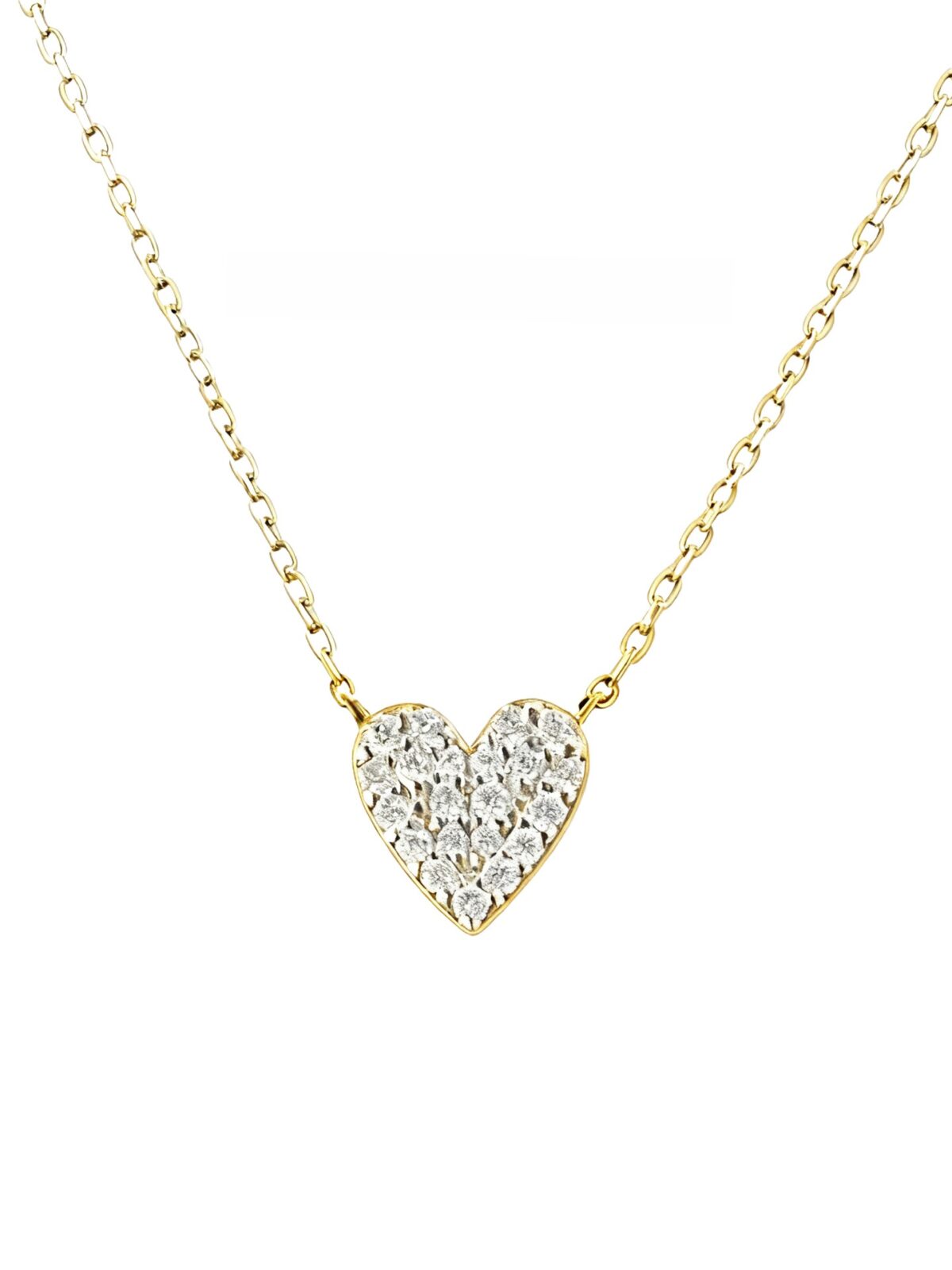 Cadena con dije de corazón mediano y baño de oro de 18K-Plata 925-C5 Cadena con dije de corazón y circonitas baño de oro de 18K