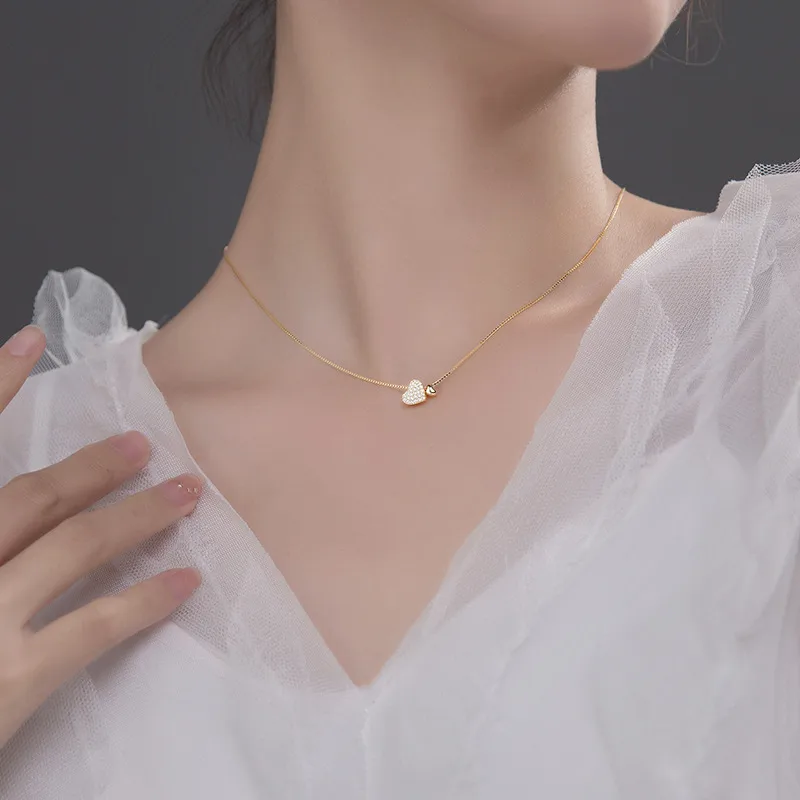Cadena con dije de corazón y baño de oro de 18K-Plata 925-C75 Cadena con dije de corazón y baño de oro de 18K