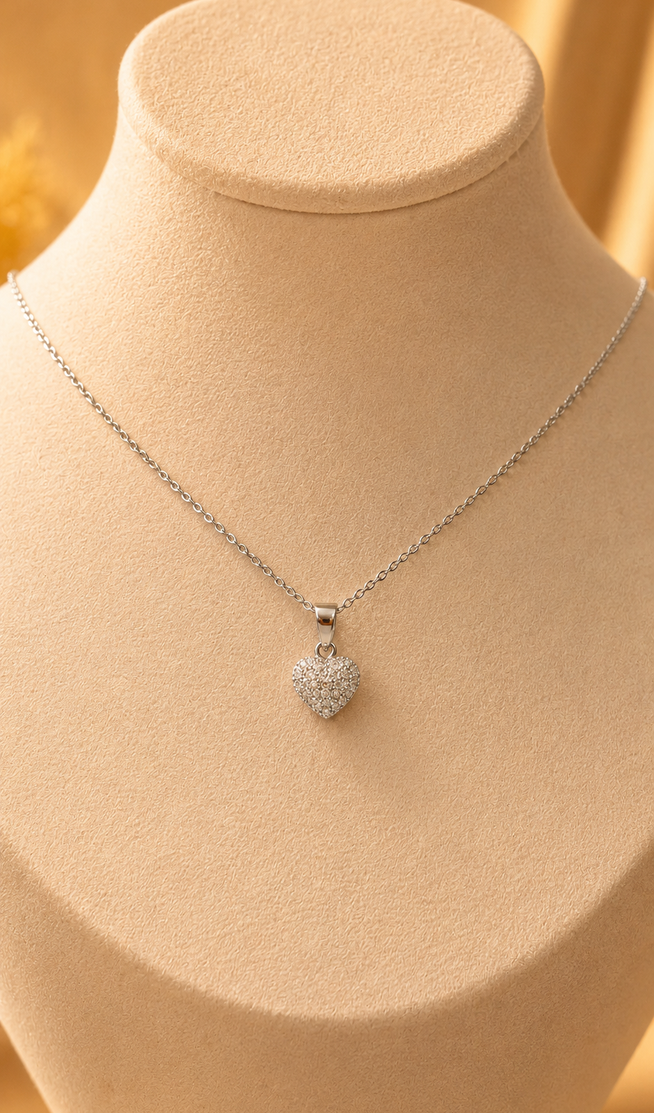 Cadena con dije de corazón y circonitas baño de oro blanco-Plata 925-Cwidth=