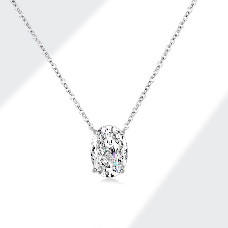 Cadena con dije de piedra grande y baño de oro blanco-Plata 925-C00 Cadena con dije de piedra grande y baño de oro blanco