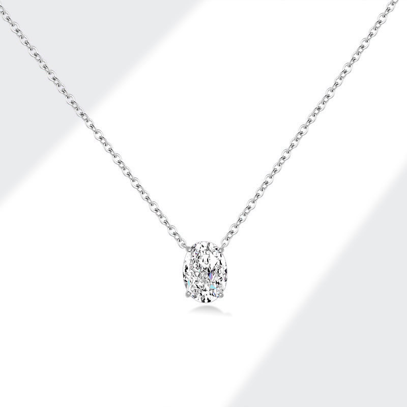 Cadena con dije de piedra pequeña y baño de oro blanco-Plata 925-C30 Cadena con dije de piedra pequeña y baño de oro blanco