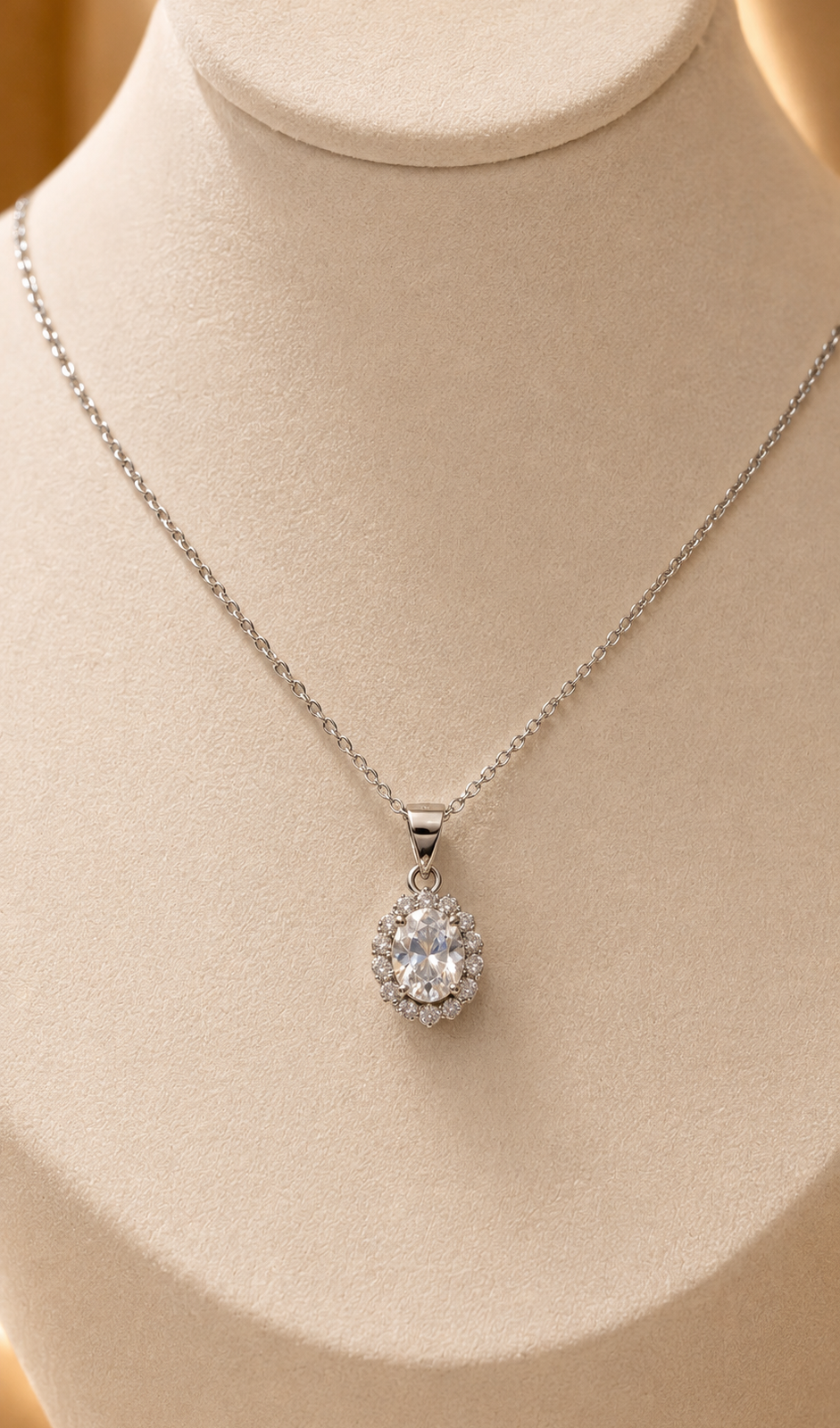 Cadena con dije de piedra y circonitas en el borde baño de oro blanco-Plata 925-Cwidth=