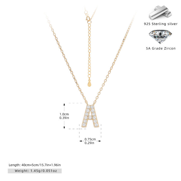 Cadena con dije de inicial A chapado en oro de 18K