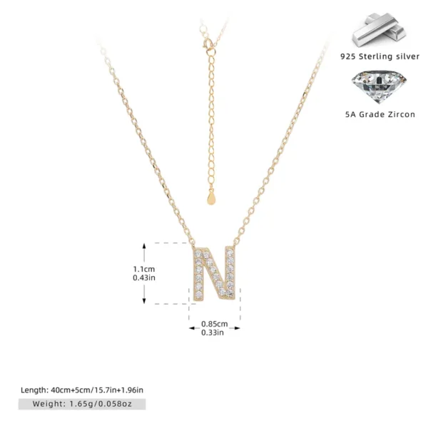 Cadena con dije de inicial N chapado en oro de 18K
