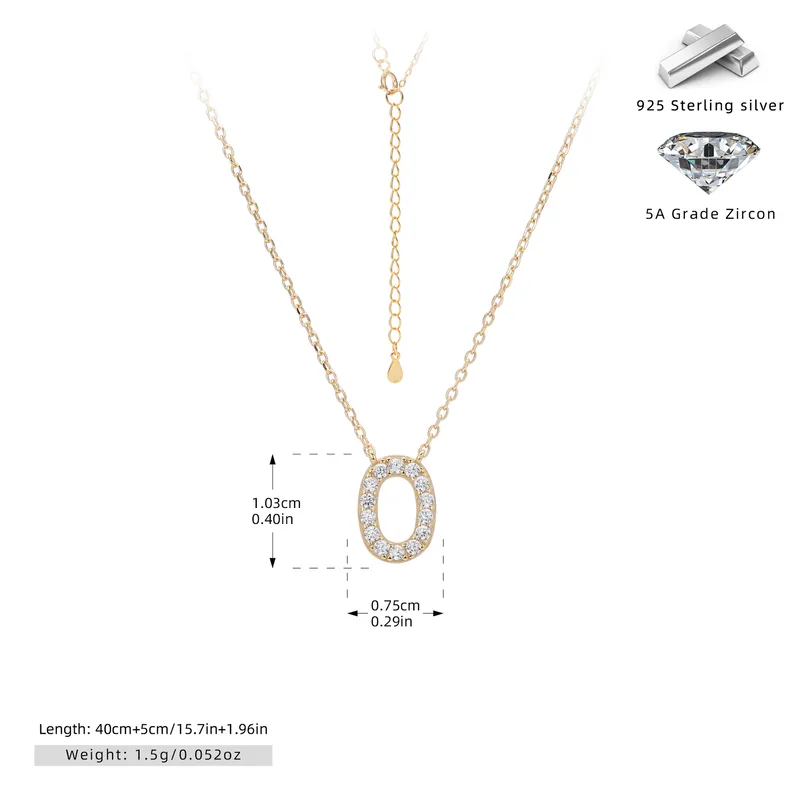 Cadena de inicial letra O chapado en oro de 18K-Plata 925-C40 Cadena con dije de inicial O chapado en oro de 18K