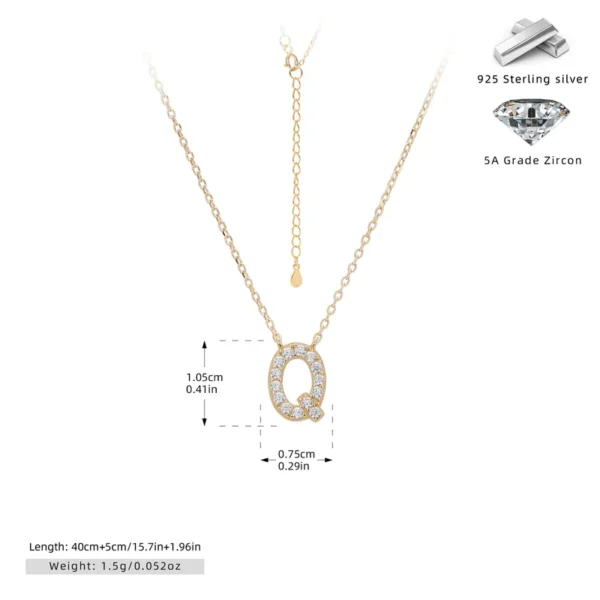 Cadena con dije de inicial Q chapado en oro de 18K