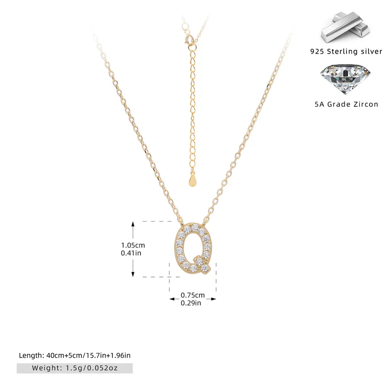Cadena con dije de inicial Q chapado en oro de 18K