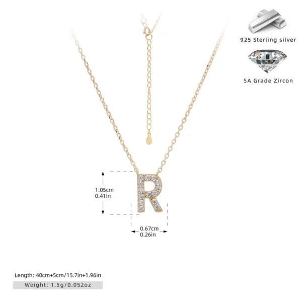 Cadena con dije de inicial R chapado en oro de 18K