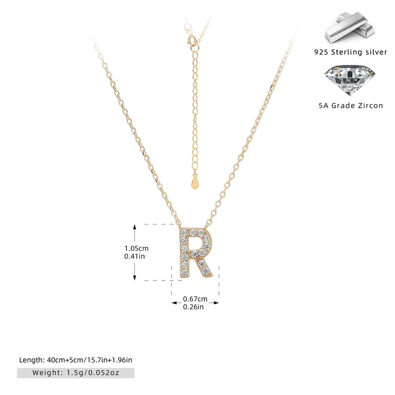 Cadena con dije de inicial R chapado en oro de 18K
