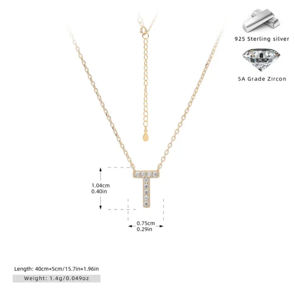 Cadena con dije de inicial T chapado en oro de 18K