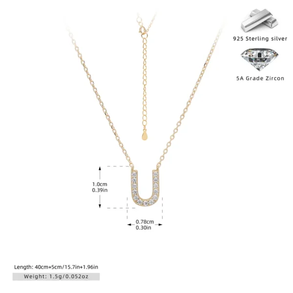 Cadena con dije de inicial U chapado en oro de 18K