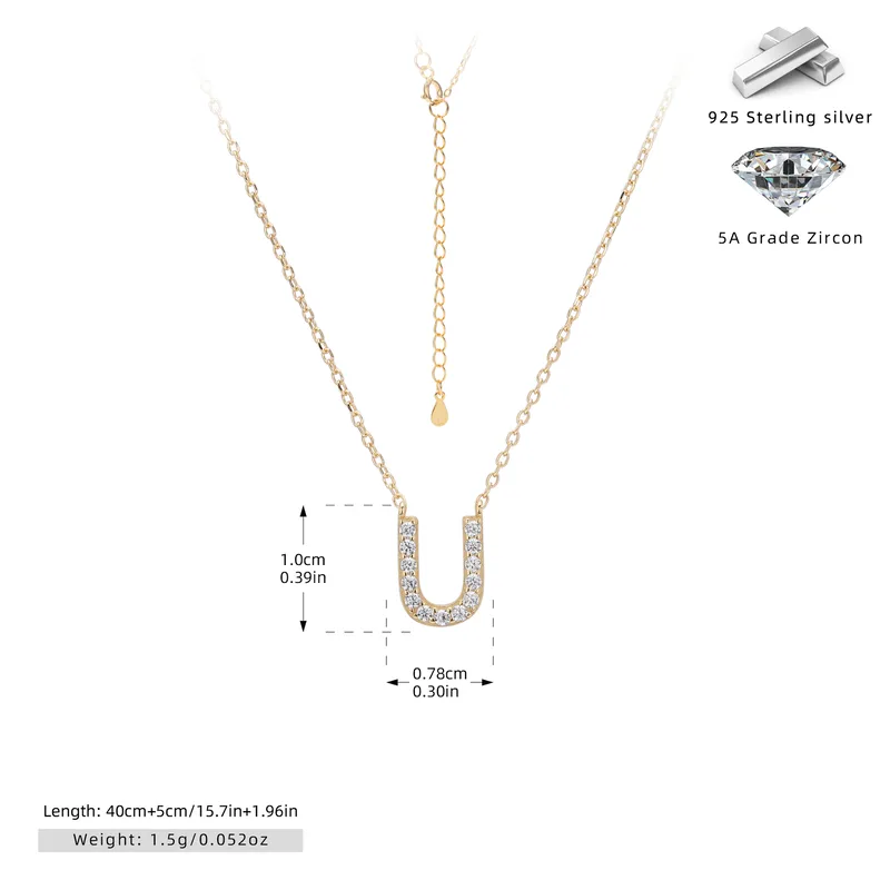 Cadena con dije de inicial U chapado en oro de 18K