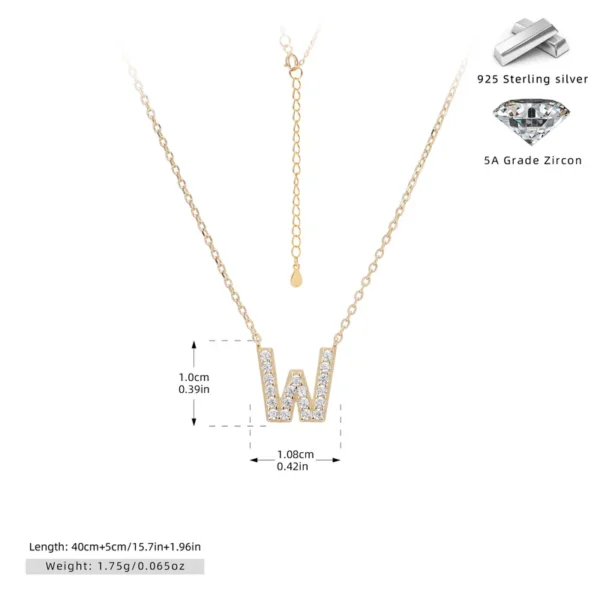Cadena con dije de inicial W chapado en oro de 18K