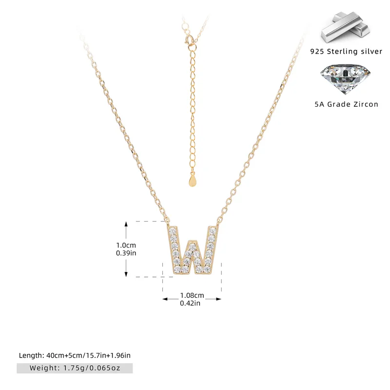 Cadena con dije de inicial W chapado en oro de 18K