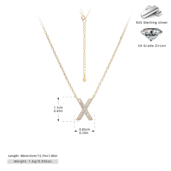 Cadena con dije de inicial X chapado en oro de 18K