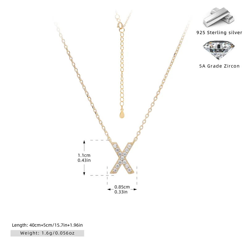 Cadena con dije de inicial X chapado en oro de 18K