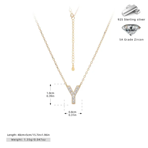 Cadena con dije de inicial Y chapado en oro de 18K