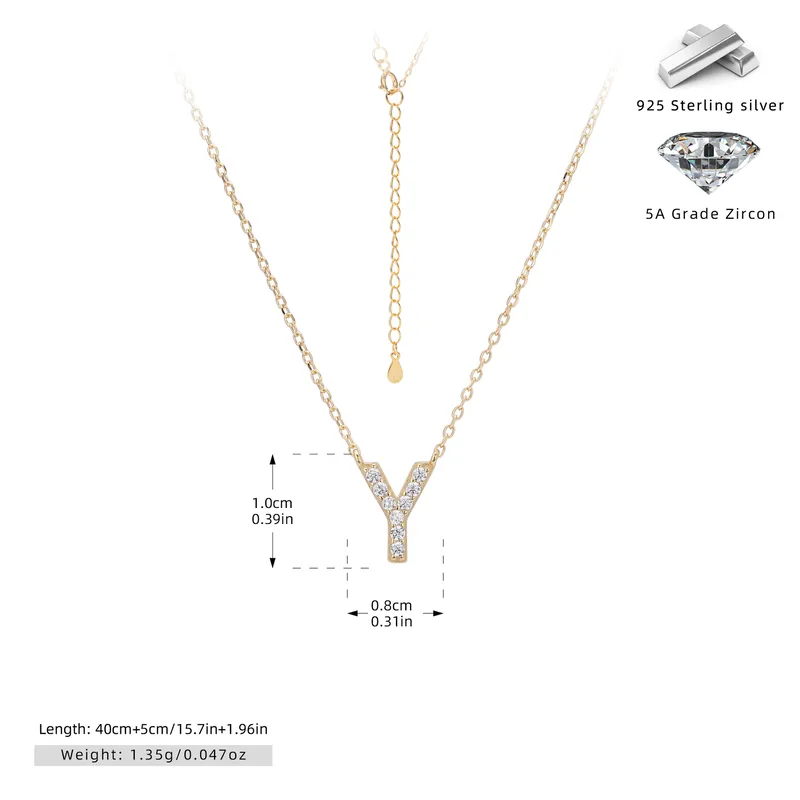 Cadena con dije de inicial Y chapado en oro de 18K