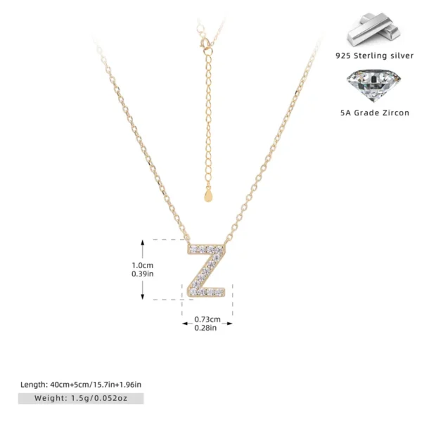 Cadena con dije de inicial Z chapado en oro de 18K