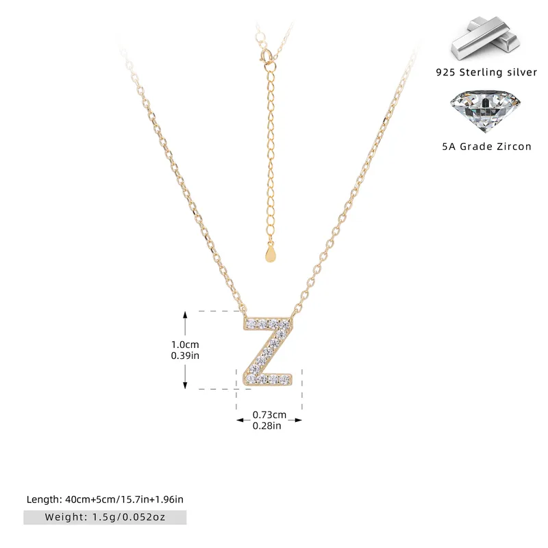 Cadena con dije de inicial Z chapado en oro de 18K