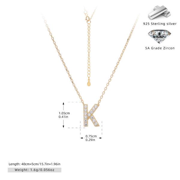 Cadena con dije de inicial K chapado en oro de 18K