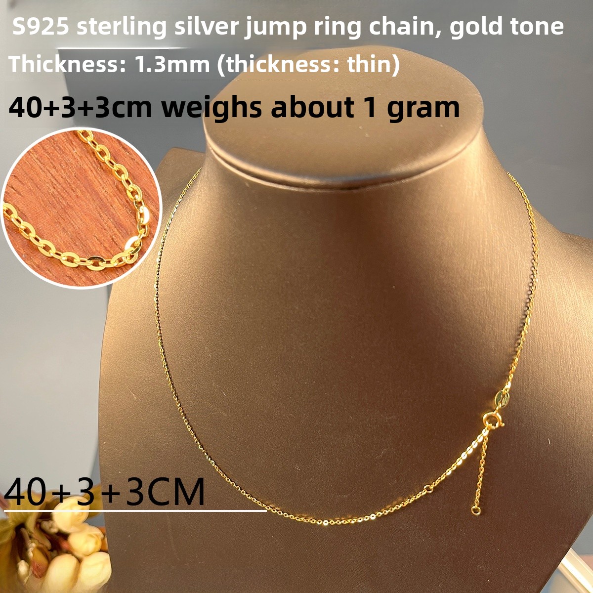 Cadena sin dijes baño de oro de 18K-Plata 925-C0 Cadena sin dijes baño de oro de 18K