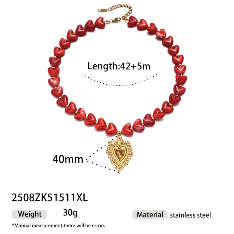 Collar de corazón rojo-C0 Collar de corazón rojo