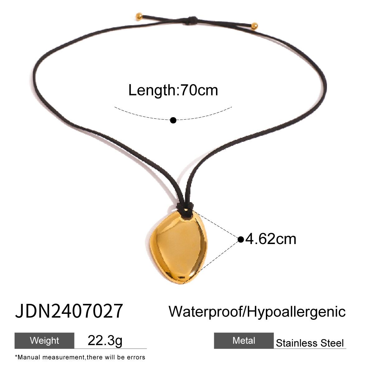 Collar de cordón con dije dorado ovalado-Acero inoxidable 316L-C0 Collar de cordón con dije dorado ovalado