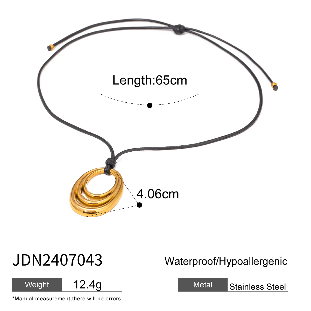 Collar de cordón con dije dorado ovalado abierto-Acero inoxidable 316L-C0 Collar de cordón con dije dorado ovalado abierto
