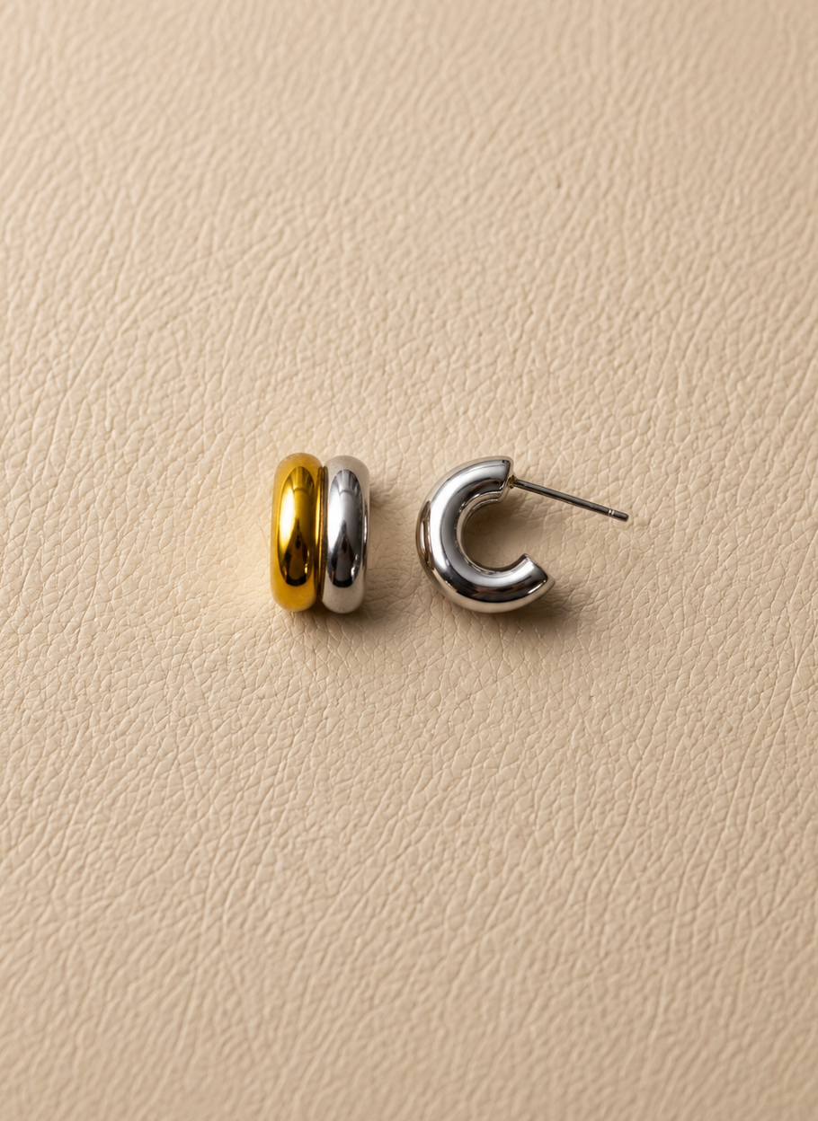Semi hoops plateados con dorado