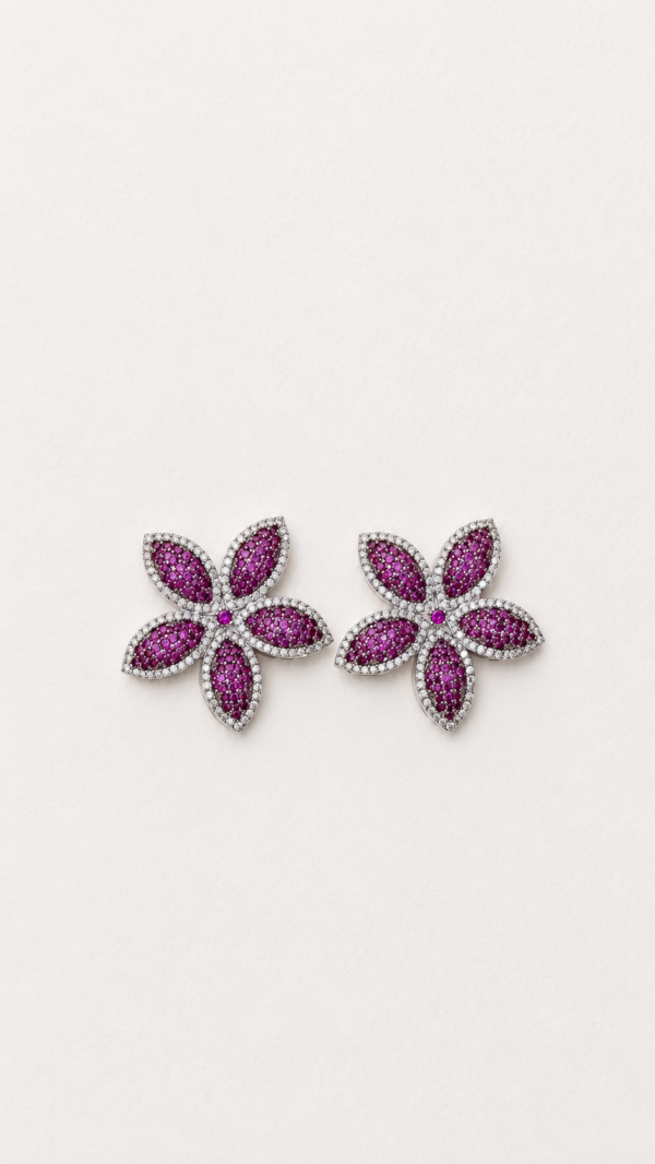Aretes de flor con circonitas rosa y plateadas