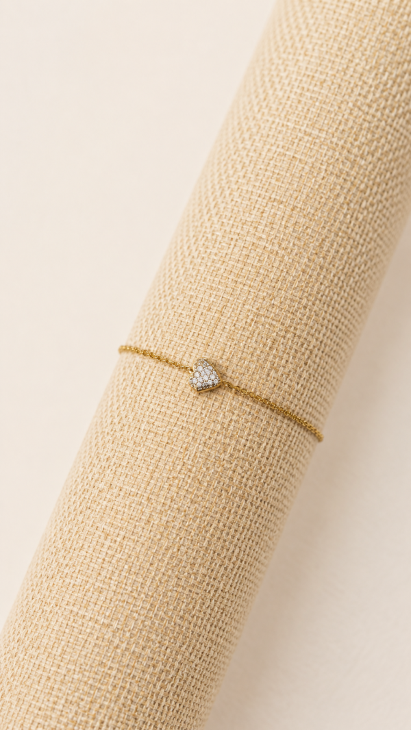 Pulsera de corazón con circonitas y baño de oro de 18K