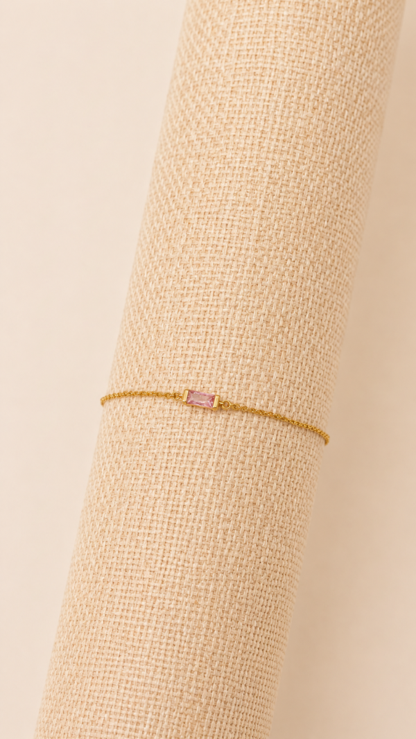 Pulsera de nacimiento octubre baño de oro de 18K
