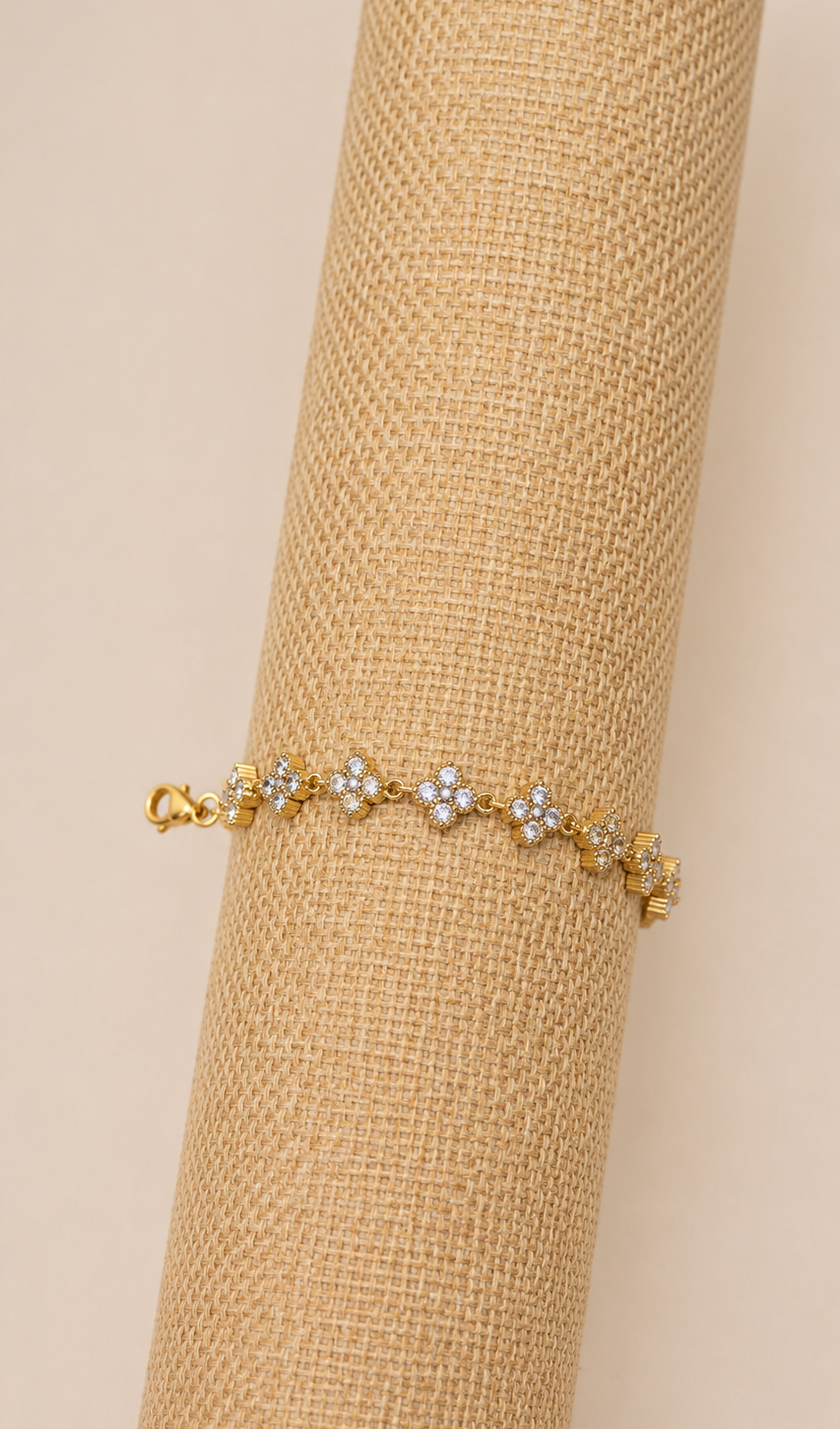 Pulsera de flores, baño de oro de 18K y circonitas