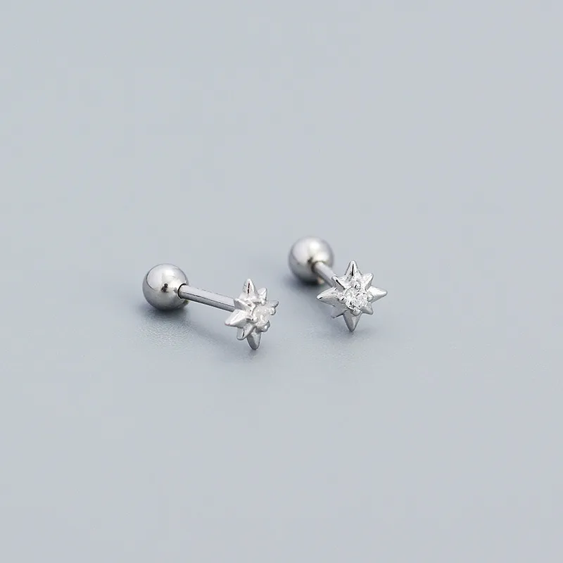Par de aretes para piercing con baño de oro blanco y cierre de rosca-Plata 925-C0 Par de aretes para piercing con baño de oro blanco y cierre de rosca