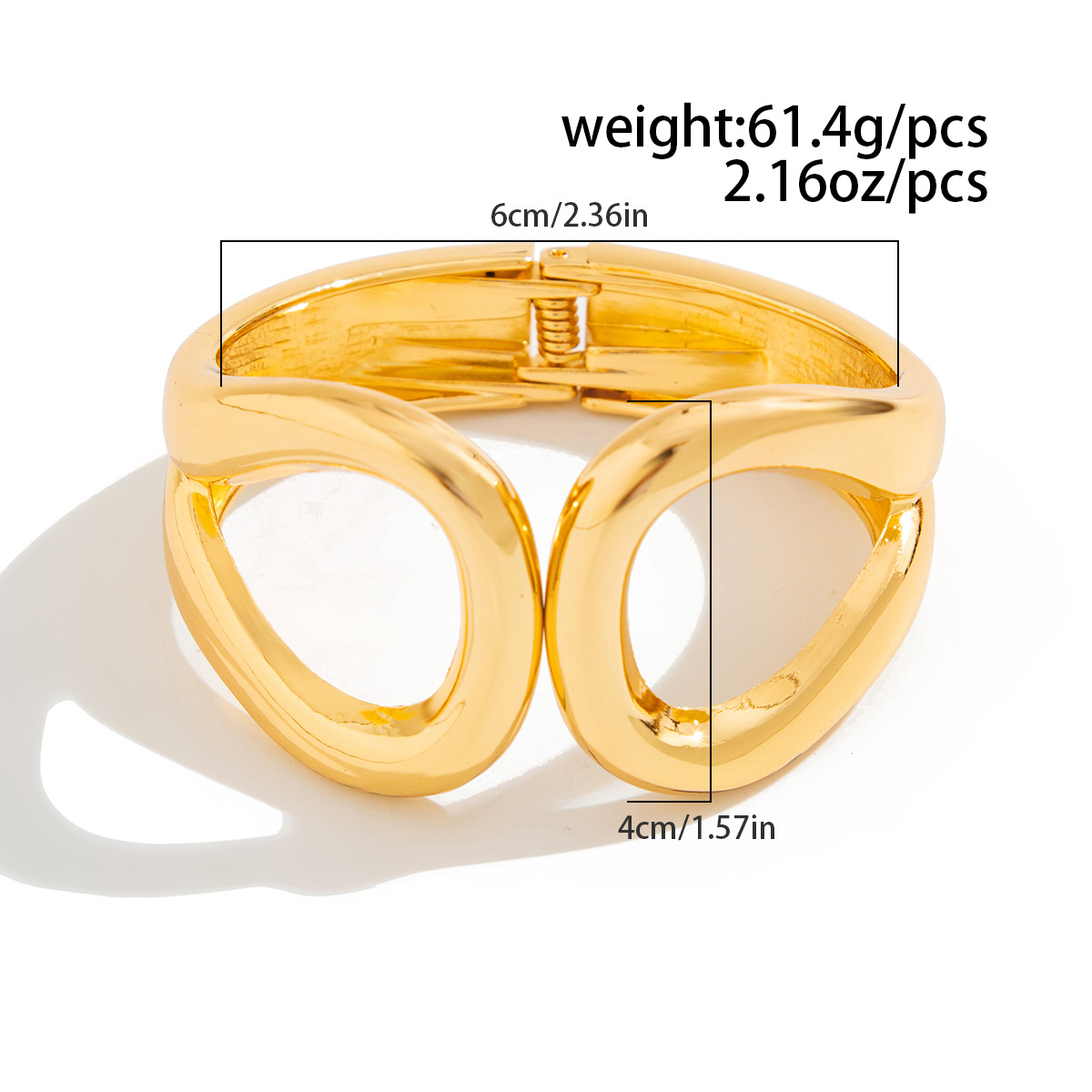 Pulsera abierta con cierre de dos circulos y baño de oro de 18K-Acero inoxidable 316L-C0 Pulsera abierta con cierre de dos círculos y baño de oro de 18K
