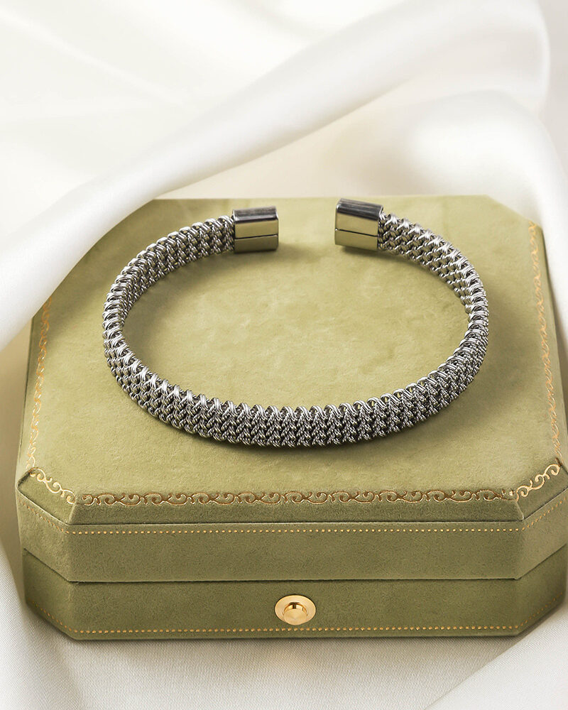 Pulsera abierta estilo serpiente color plateado-Acero inoxidable 316L-C5 Pulsera abierta estilo serpiente color plateado