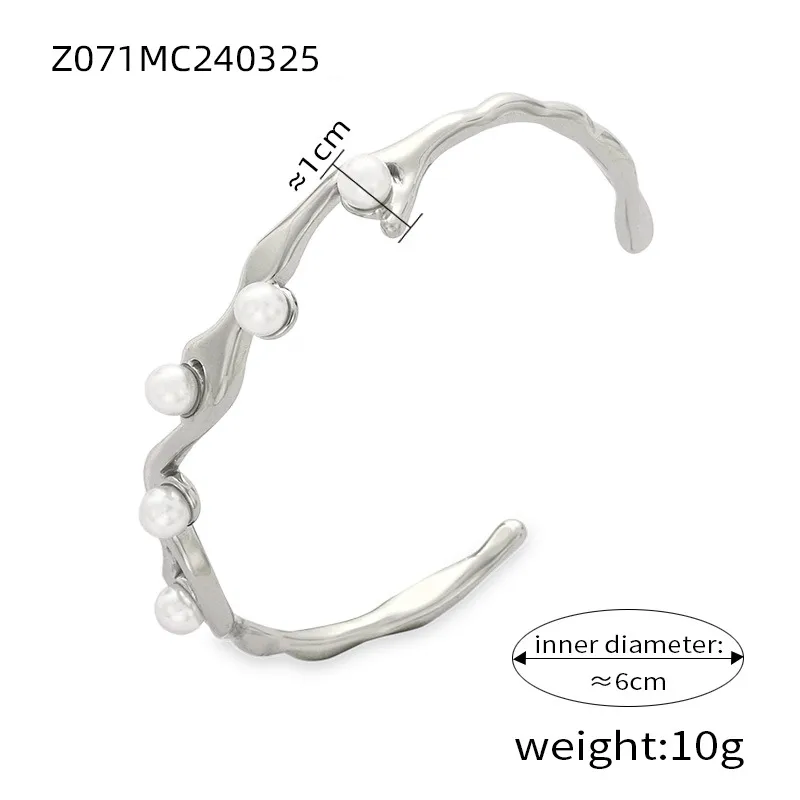 Pulsera ajustable con piedras de perla color plateado-Acero inoxidable 316L-C0 Pulsera ajustable con piedras de perla color plateado