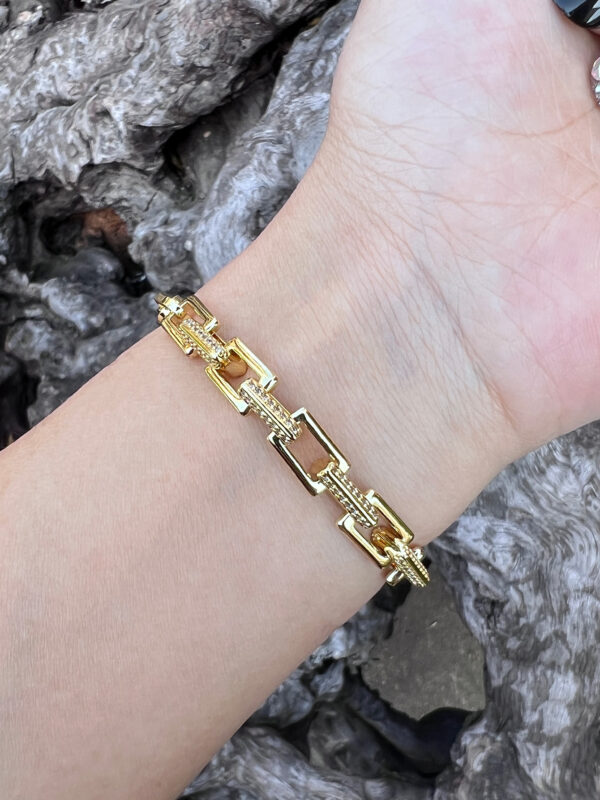 Pulsera con candados rectangulares, baño de oro de 18K y circonitas