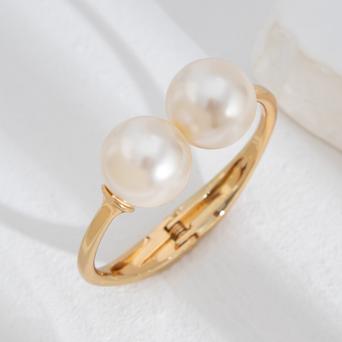 Pulsera con cierre de perlas chunky baño de oro de 18K-Acero inoxidable 316L-C0 Pulsera con cierre de perlas chunky baño de oro de 18K