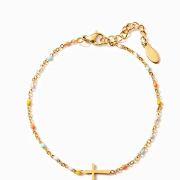 Pulsera de cruz con piedras de colores