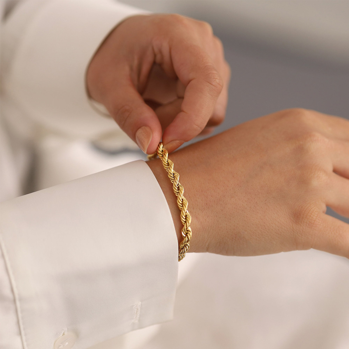 Pulsera enredada de 5MM con baño de oro de 18K-Acero inoxidable 316L-C5 Pulsera enredada de 5MM con baño de oro de 18K